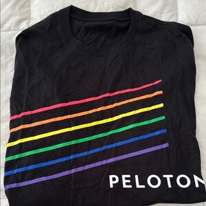 Peloton Black Tee with Colorful Stripes